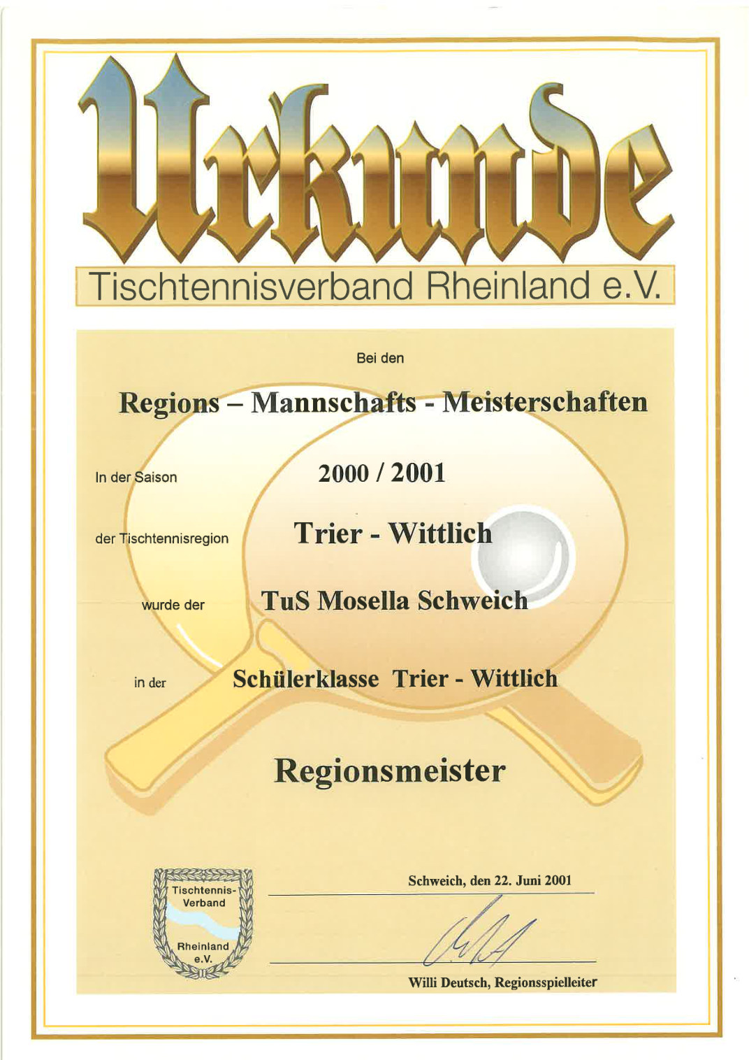 22. Juni 2001 · Regionsmeisterschaft der Schüler