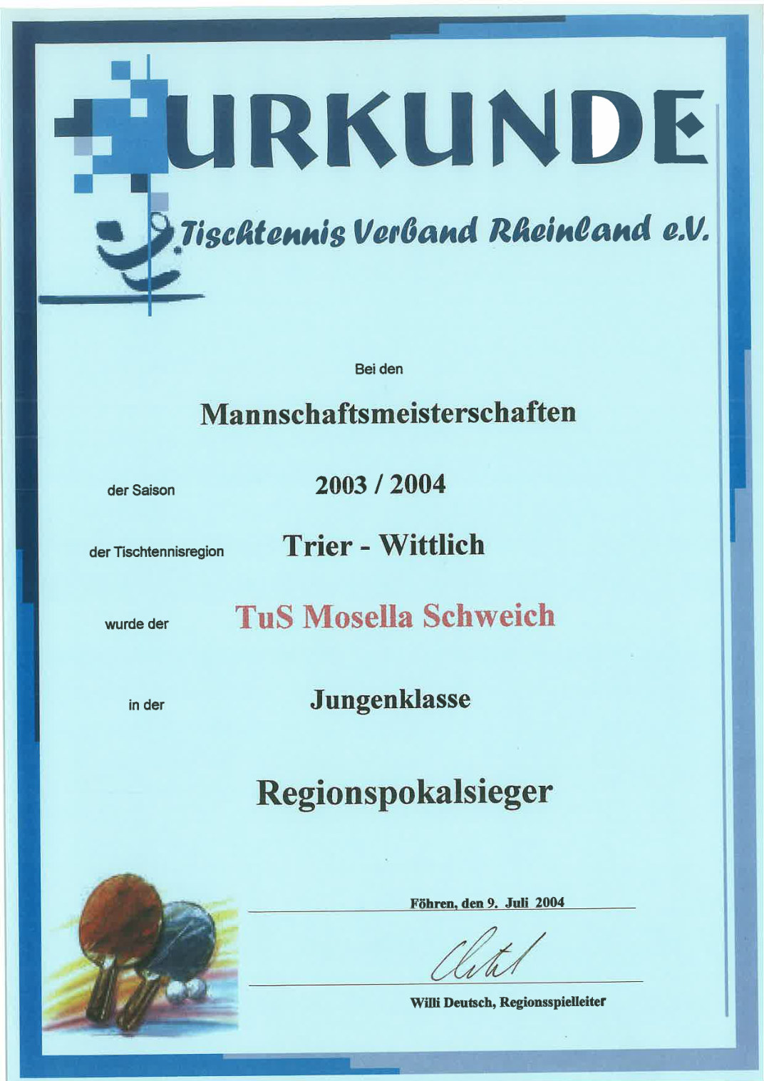 9. Juli 2004 · Regionspokalsieg der Jungen