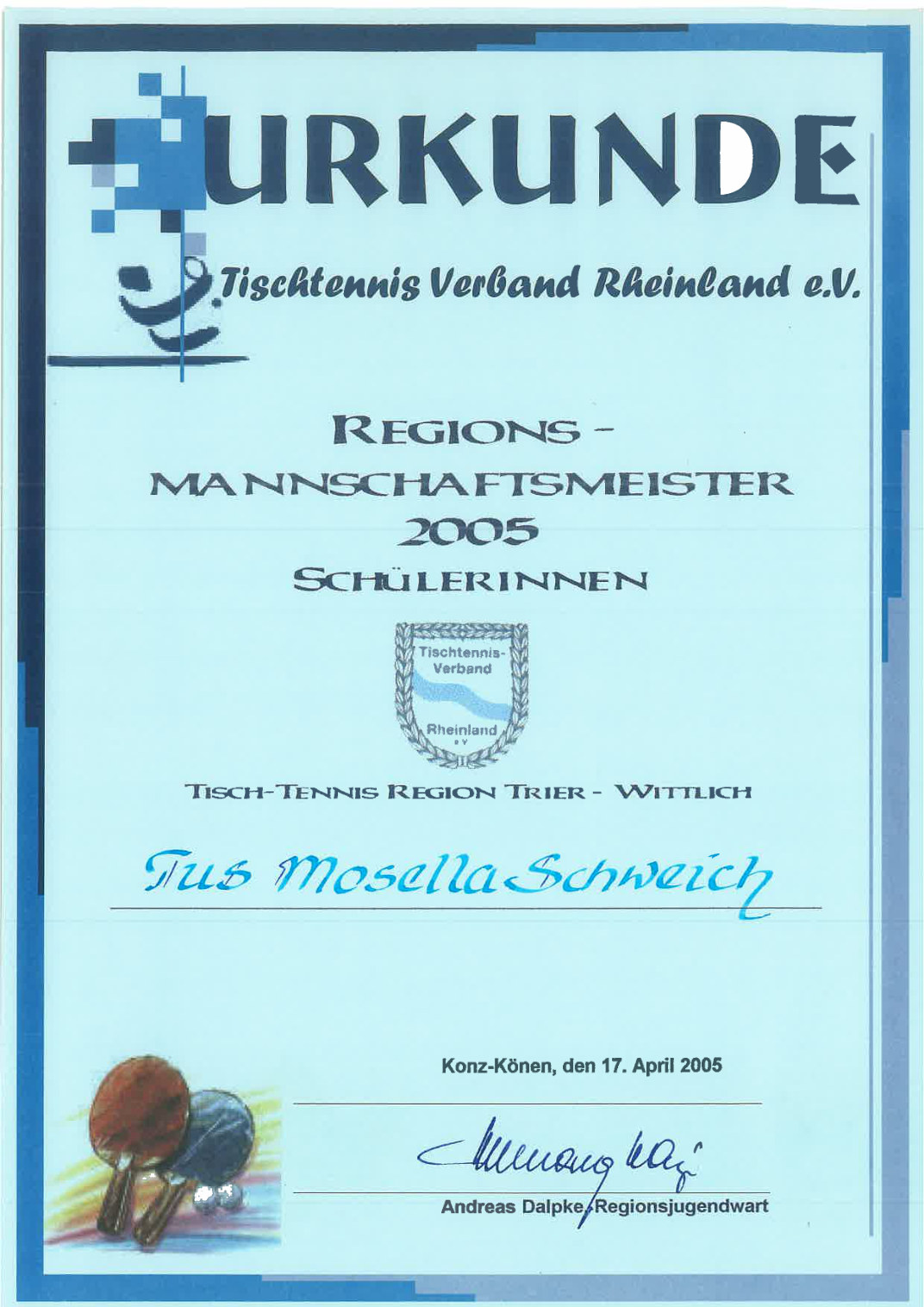 17. April 2005 · Regionsmannschaftsmeisterschaft der Schülerinnen