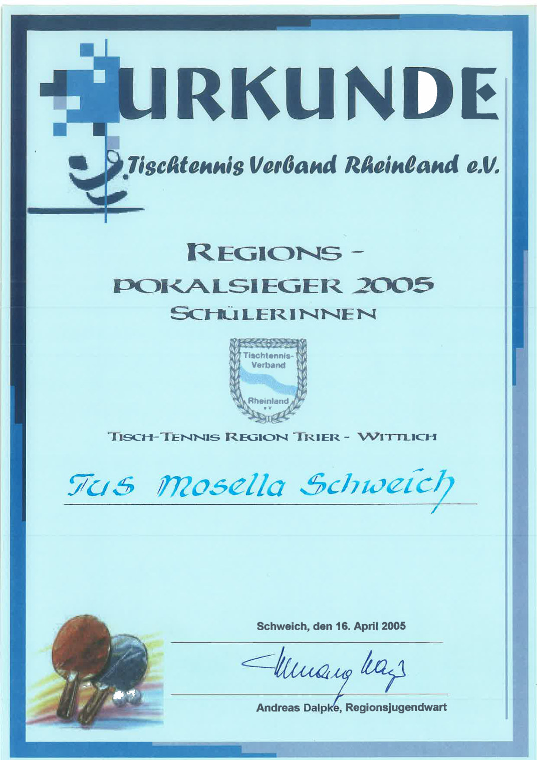 16. April 2005 · Regionspokalsieg der Schülerinnen