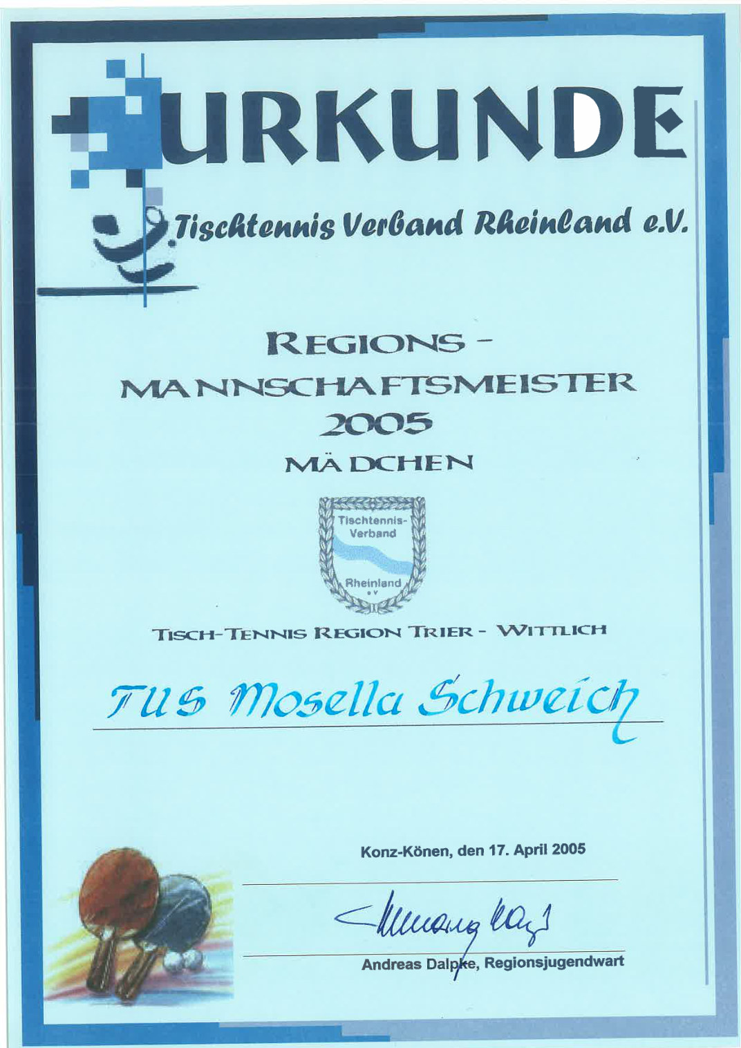 17. April 2005 · Regionsmannschaftsmeisterschaft der Mädchen