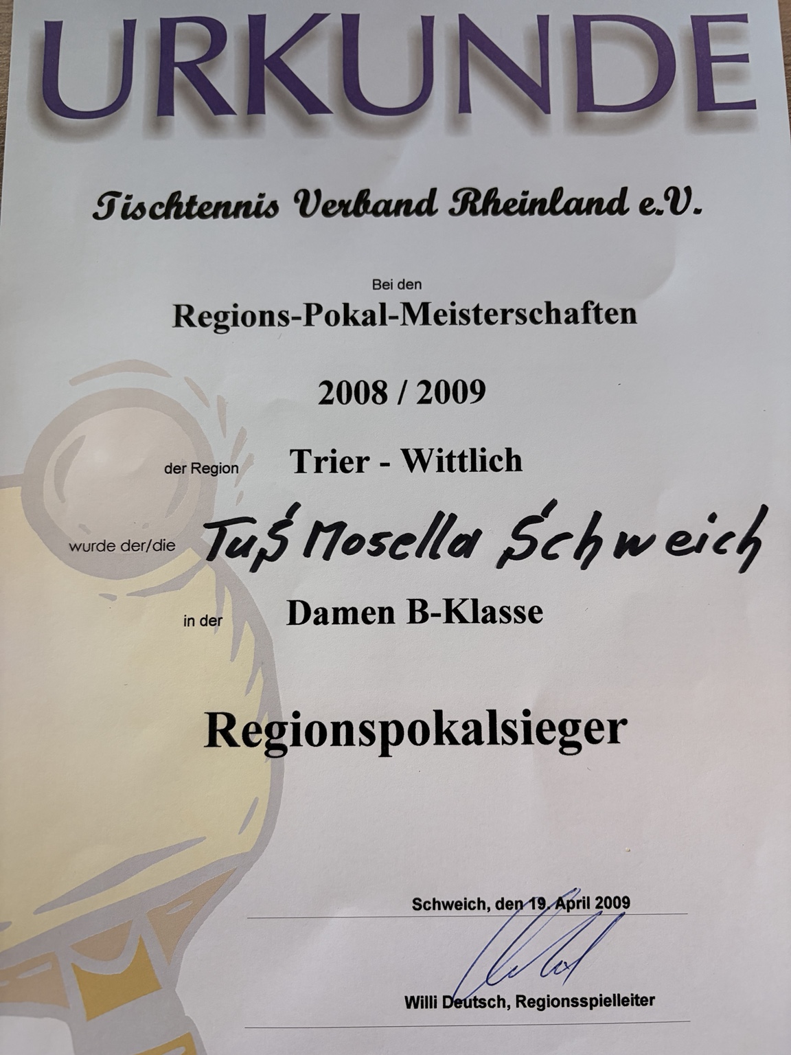 Regionspokalsieg der Damen-B-Klasse am 19. April 2009.